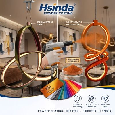 Tùy chỉnh lớp phủ bột RAL Polyester Chrome cho hồ sơ kênh nhôm và lớp phủ phun dải LED